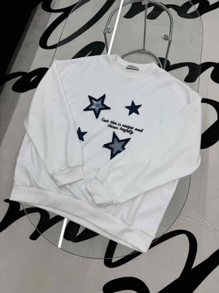 Star Print Oversized Round Neck Sweatshirt