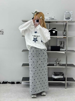 Star Print Oversized Round Neck Sweatshirt