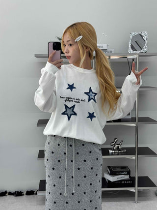 Star Print Oversized Round Neck Sweatshirt
