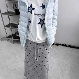 Star Print Oversized Round Neck Sweatshirt