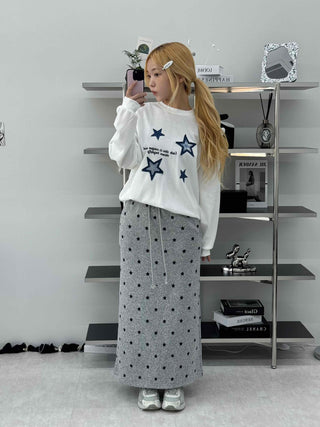 Star Print Oversized Round Neck Sweatshirt