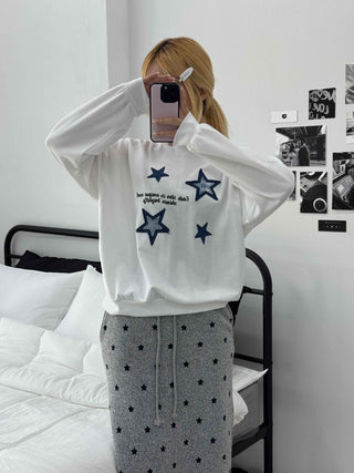 Star Print Oversized Round Neck Sweatshirt