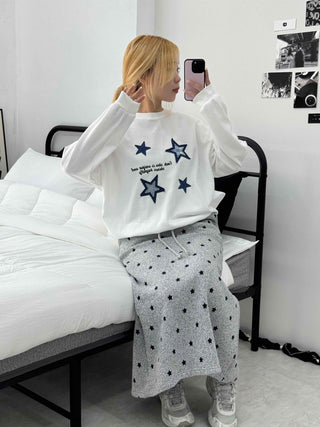 Star Print Oversized Round Neck Sweatshirt
