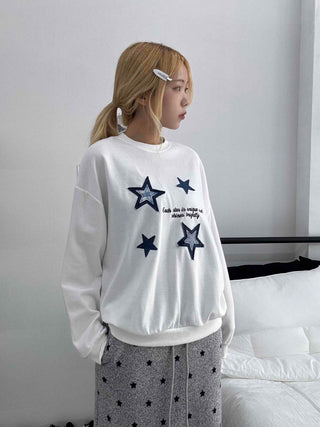 Star Print Oversized Round Neck Sweatshirt
