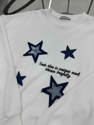 Star Print Oversized Round Neck Sweatshirt