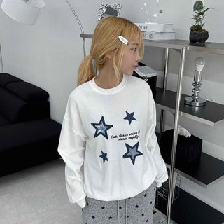 Star Print Oversized Round Neck Sweatshirt