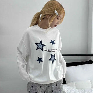 Star Print Oversized Round Neck Sweatshirt