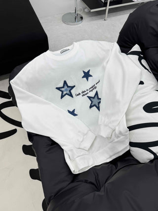 Star Print Oversized Round Neck Sweatshirt