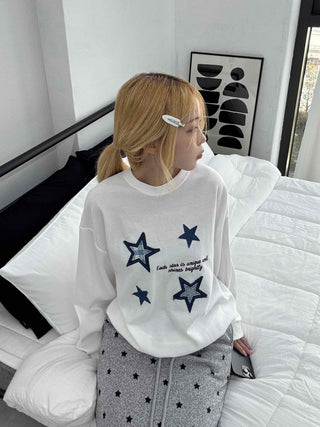 Star Print Oversized Round Neck Sweatshirt
