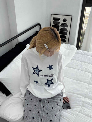 Star Print Oversized Round Neck Sweatshirt