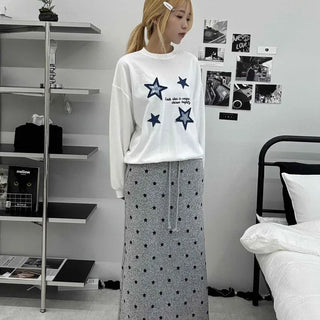 Star Pattern Knit A-Line Maxi Skirt