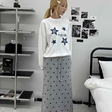 Star Pattern Knit A-Line Maxi Skirt
