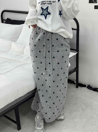 Star Pattern Knit A-Line Maxi Skirt