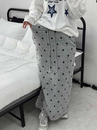 Star Pattern Knit A-Line Maxi Skirt