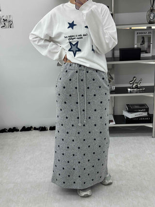 Star Pattern Knit A-Line Maxi Skirt