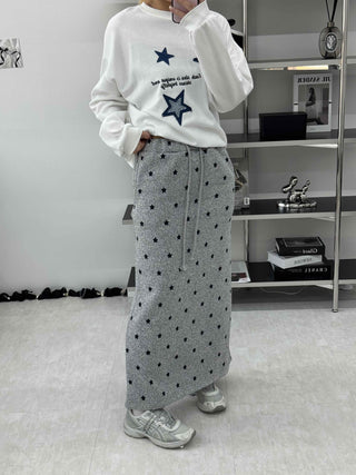 Star Pattern Knit A-Line Maxi Skirt