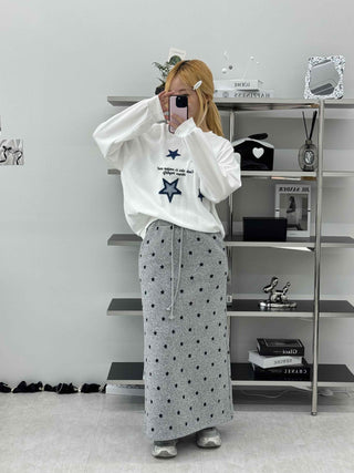 Star Pattern Knit A-Line Maxi Skirt