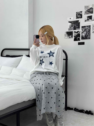 Star Pattern Knit A-Line Maxi Skirt