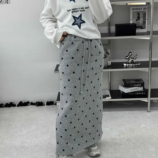 Star Pattern Knit A-Line Maxi Skirt
