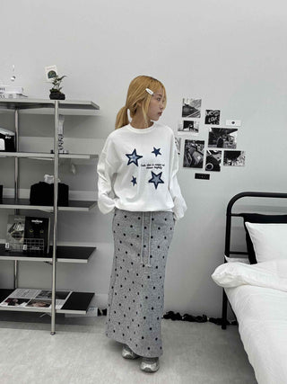 Star Pattern Knit A-Line Maxi Skirt