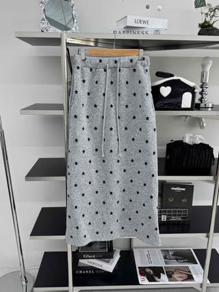 Star Pattern Knit A-Line Maxi Skirt