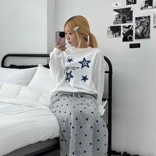 Star Pattern Knit A-Line Maxi Skirt