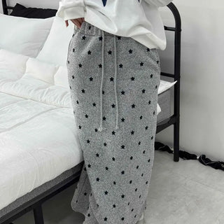 Star Pattern Knit A-Line Maxi Skirt