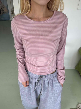 Daily Stretchy Striped Slim Fit Round Long Sleeve Tee
