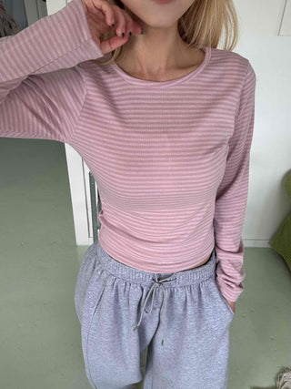 Daily Stretchy Striped Slim Fit Round Long Sleeve Tee