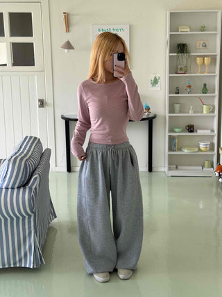 Daily Stretchy Striped Slim Fit Round Long Sleeve Tee