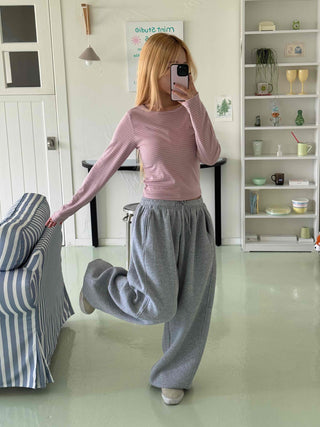 Daily Stretchy Striped Slim Fit Round Long Sleeve Tee