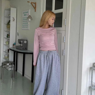Daily Stretchy Striped Slim Fit Round Long Sleeve Tee