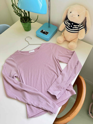 Daily Stretchy Striped Slim Fit Round Long Sleeve Tee