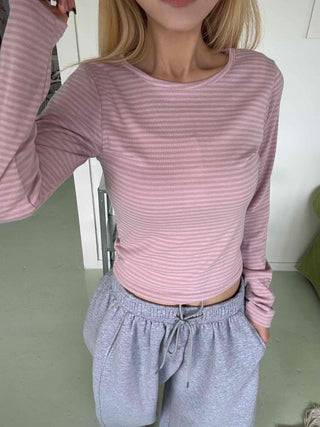 Daily Stretchy Striped Slim Fit Round Long Sleeve Tee