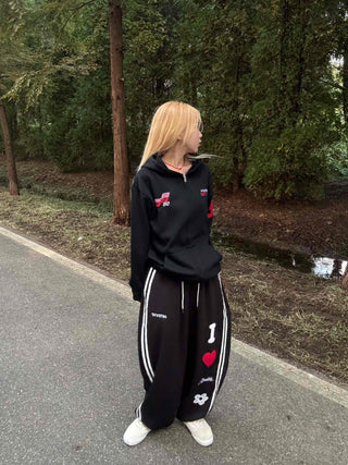 Artwork Graphic Two-Line Loose Fit Training Long Pants