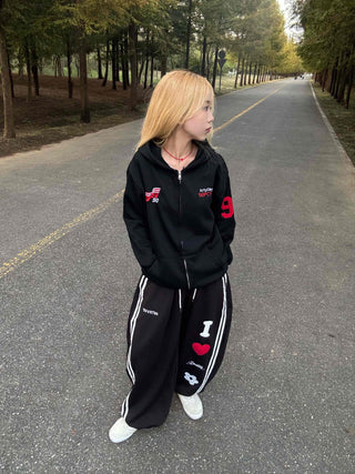 Artwork Graphic Two-Line Loose Fit Training Long Pants