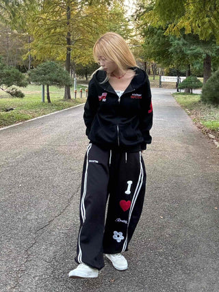 Artwork Graphic Two-Line Loose Fit Training Long Pants