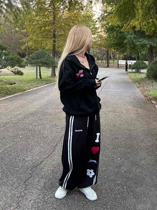 Artwork Graphic Two-Line Loose Fit Training Long Pants