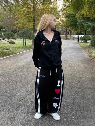 Artwork Graphic Two-Line Loose Fit Training Long Pants