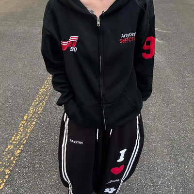 Racing Flight Numbering Wappen Oversized Zip-Up Hoodie