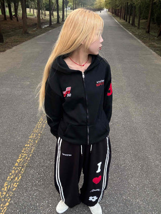 Racing Flight Numbering Wappen Oversized Zip-Up Hoodie