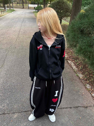 Racing Flight Numbering Wappen Oversized Zip-Up Hoodie