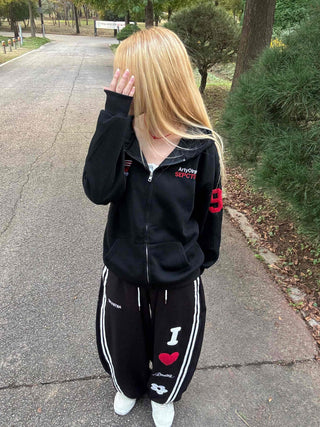 Racing Flight Numbering Wappen Oversized Zip-Up Hoodie
