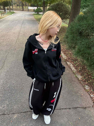 Racing Flight Numbering Wappen Oversized Zip-Up Hoodie
