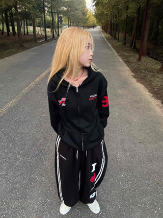 Racing Flight Numbering Wappen Oversized Zip-Up Hoodie