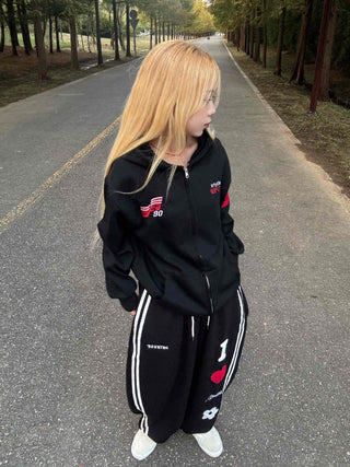 Racing Flight Numbering Wappen Oversized Zip-Up Hoodie