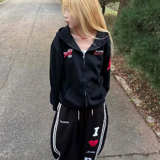 Racing Flight Numbering Wappen Oversized Zip-Up Hoodie