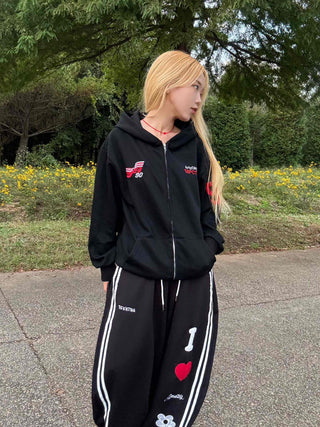 Racing Flight Numbering Wappen Oversized Zip-Up Hoodie