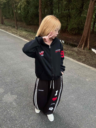 Racing Flight Numbering Wappen Oversized Zip-Up Hoodie