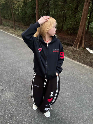 Racing Flight Numbering Wappen Oversized Zip-Up Hoodie